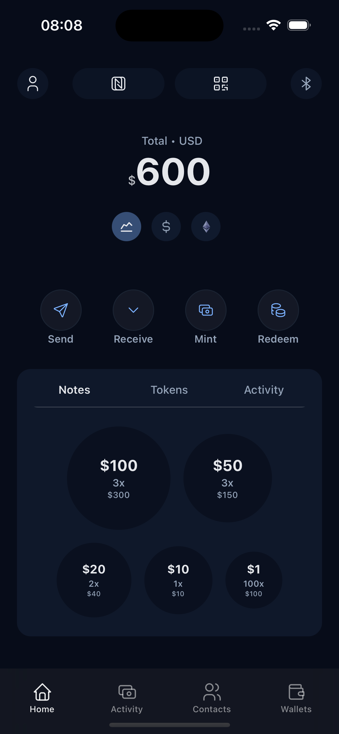 ÆSI wallet dark mode preview