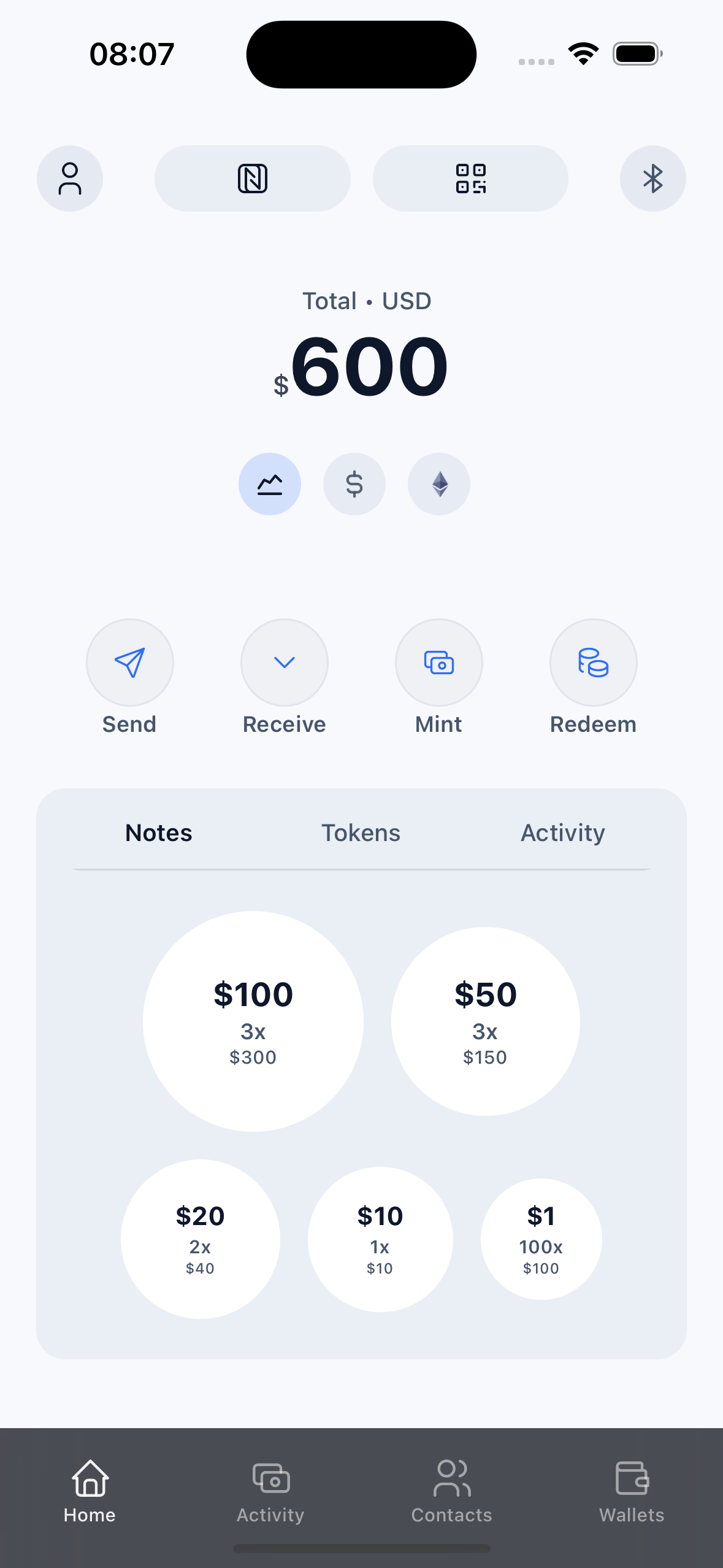 ÆSI wallet light mode preview